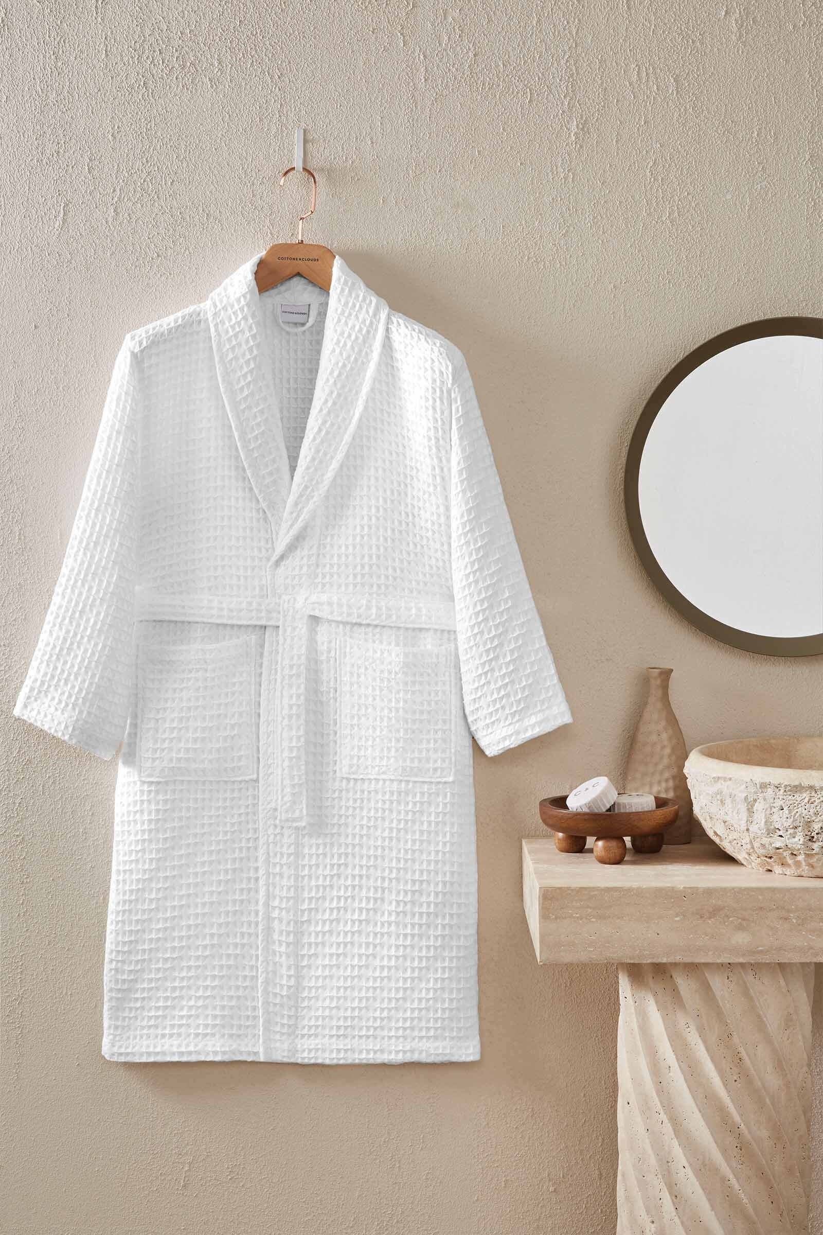 Cottons & Clouds Waffle Diagonal Şal Yaka Bornoz