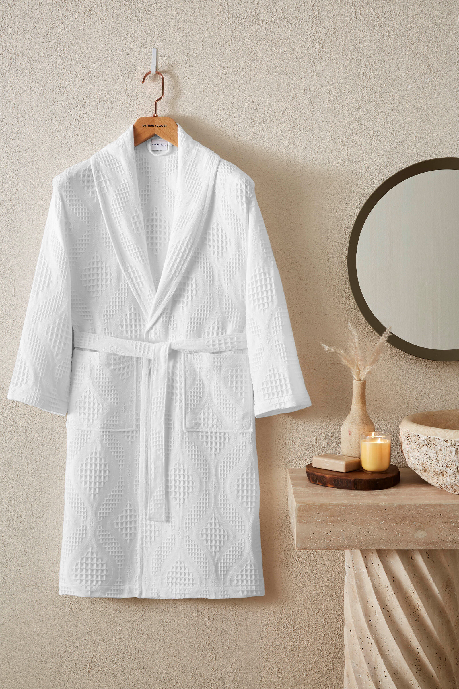 Cottons & Clouds Lattice Şal Yaka Bornoz