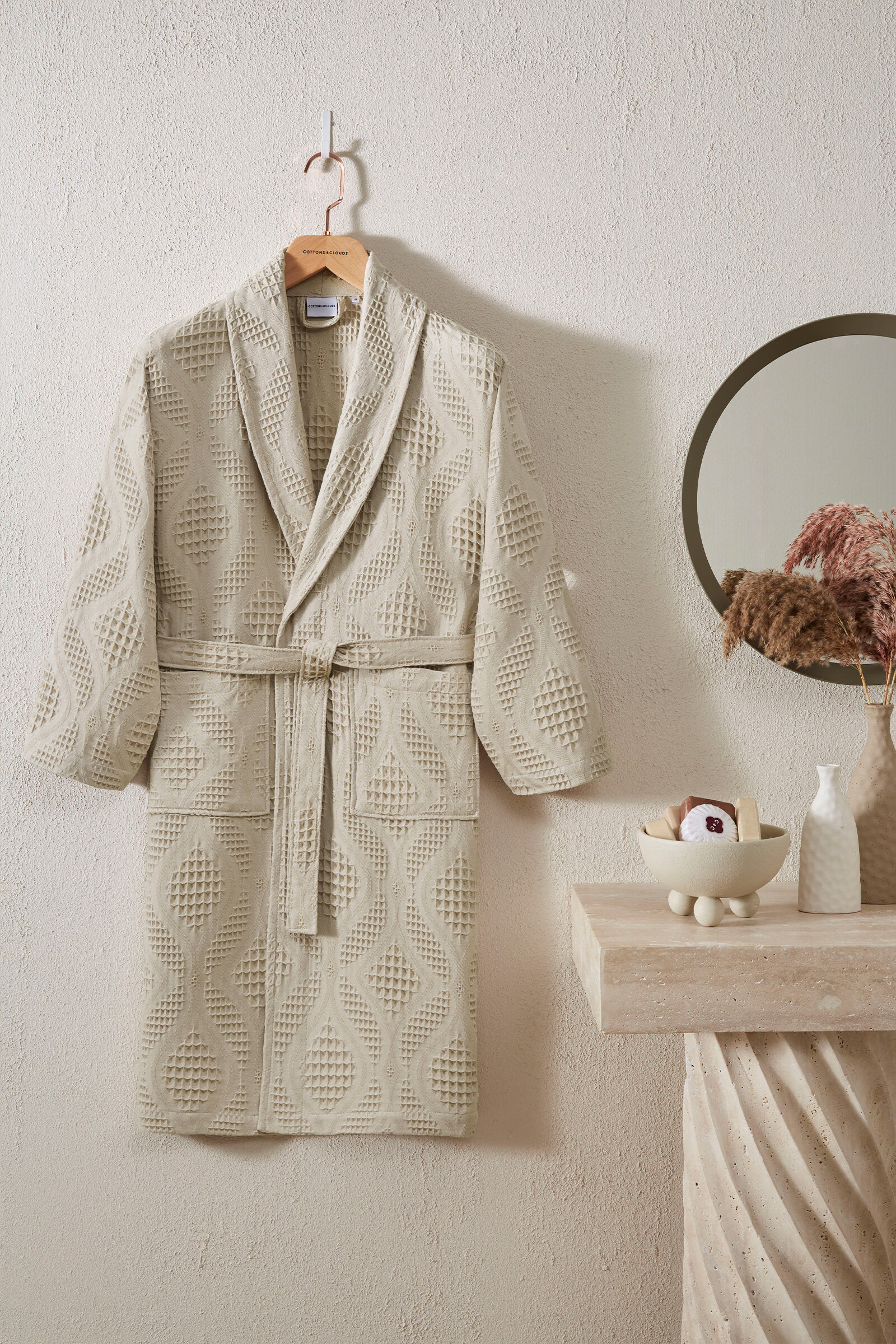 Cottons & Clouds Lattice Şal Yaka Bornoz