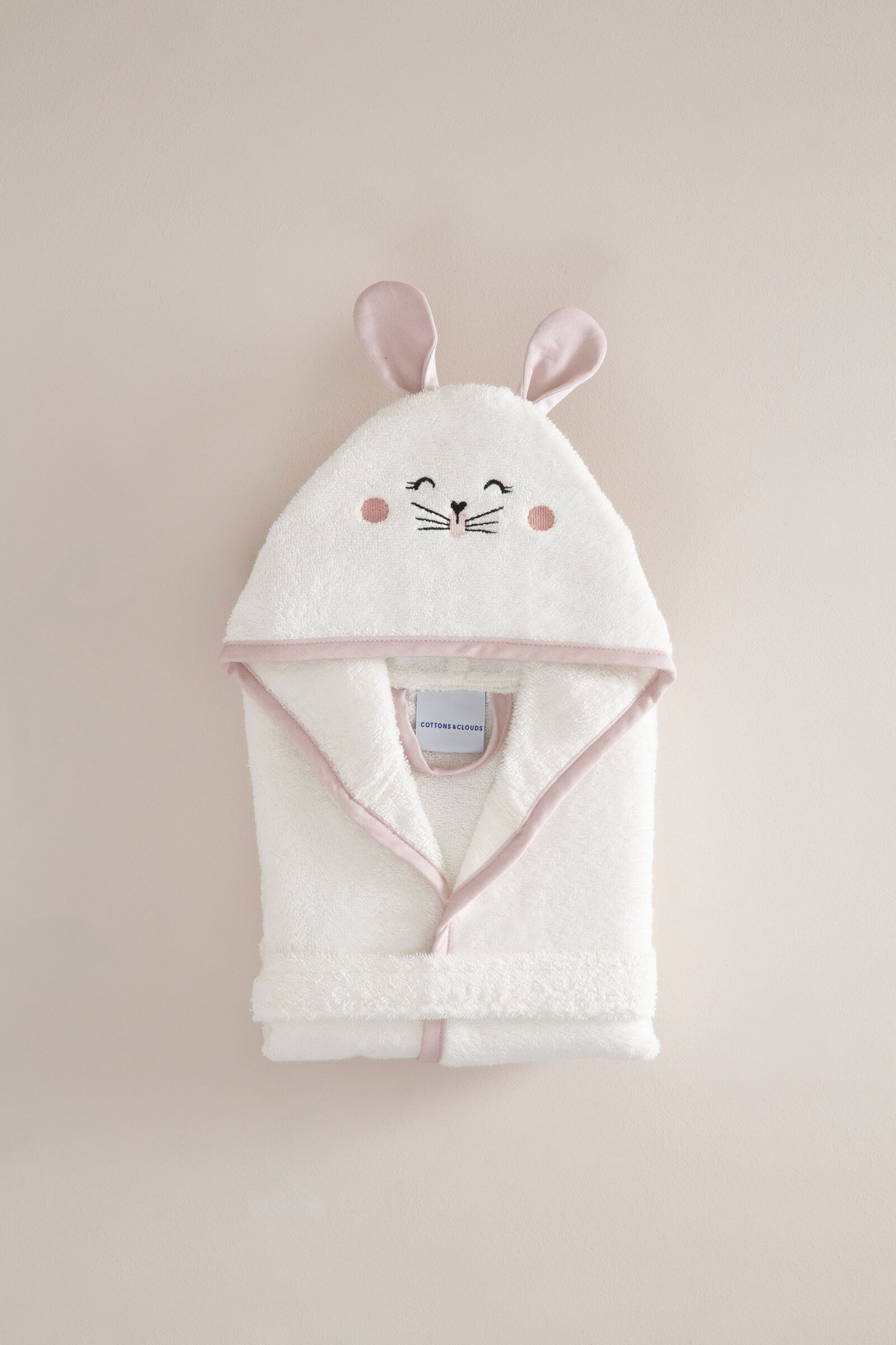 Cottons & Clouds Little Rabbit Nakışlı Kapüşonlu Bebek Bornozu 0 / 1 Yaş