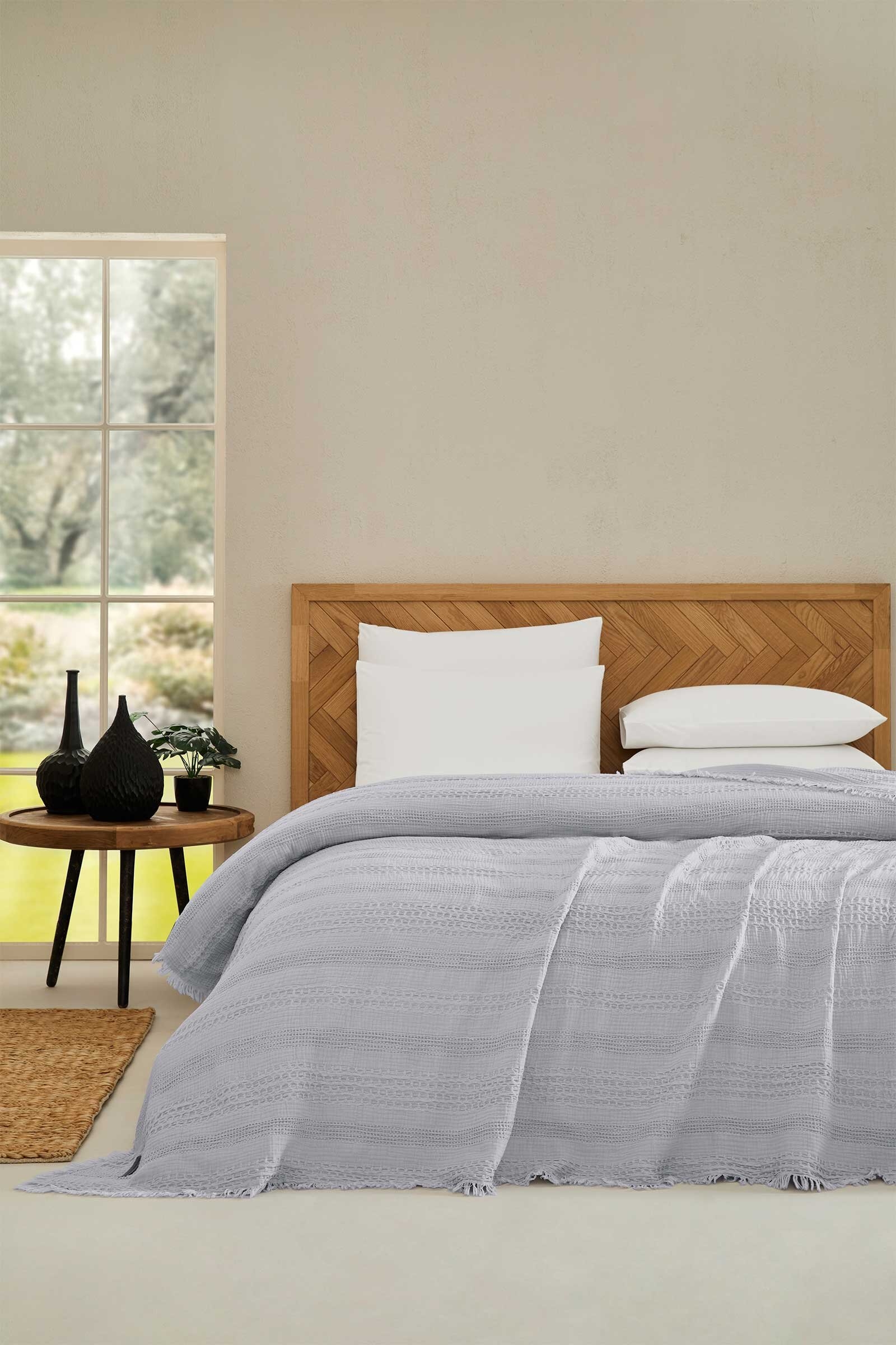 Cottons & Clouds Striped Waffle Throw Örtü 160 x 245 cm